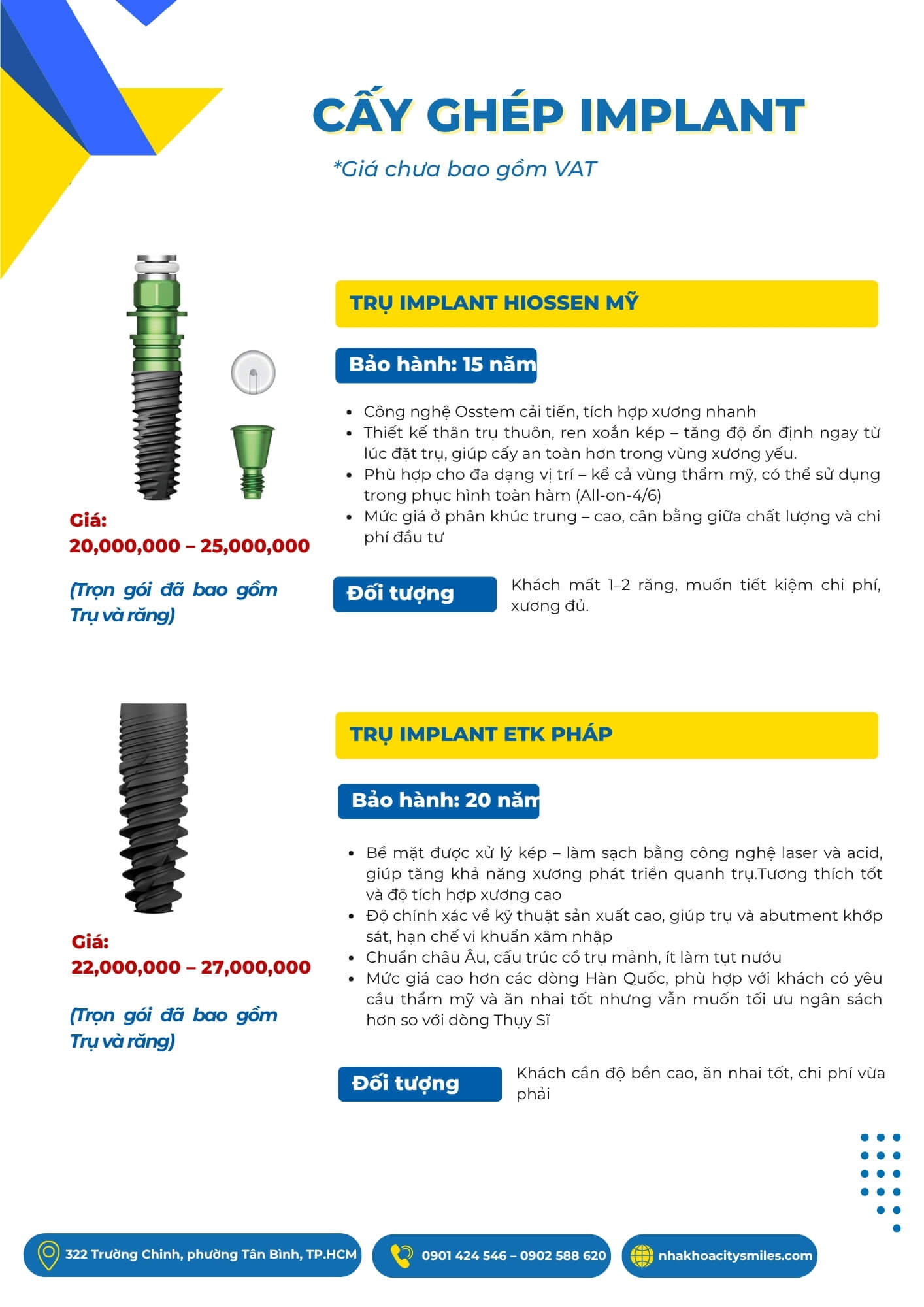 CẤY GHÉP IMPLANT TÂN BÌNH: CÔNG NGHỆ CHUẨN QUỐC TẾ, NỤ CƯỜI BỀN VỮNG CHO VIỆT KIỀU VÀ NGƯỜI TRUNG NIÊN 6 Bảng giá trồng răng Implant